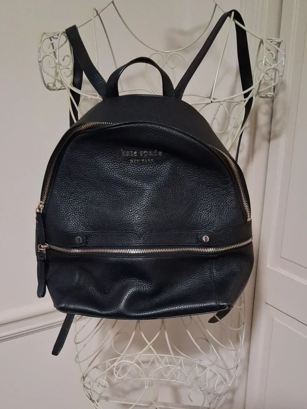 kate spade black pebbled leather backpack with gold hardware